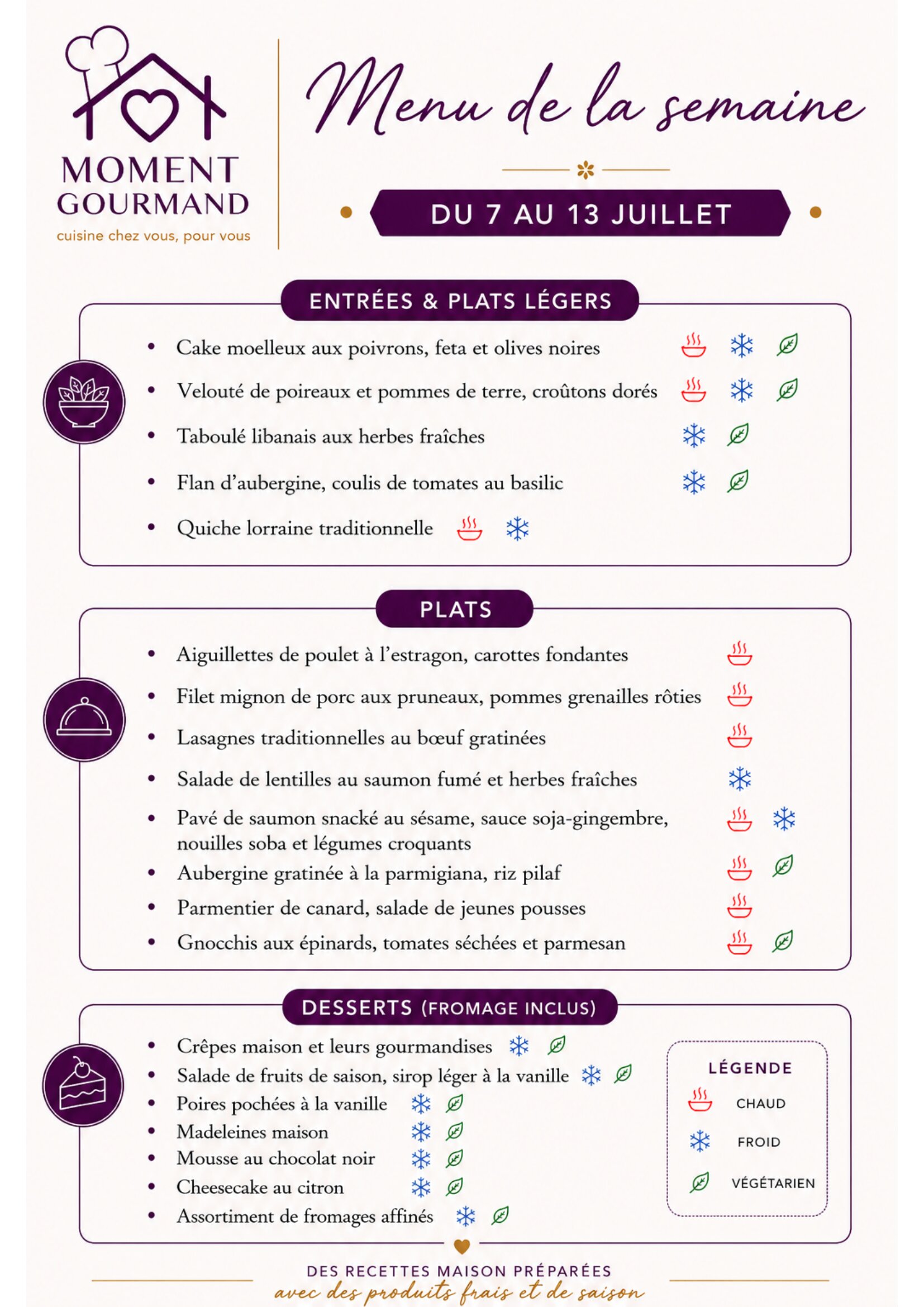 Menu de la semaine